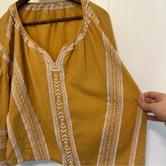 Women's Medium Omekashi Mustard Yellow Long Sleeve Top | Embroidered Details | - Picture 10 of 10